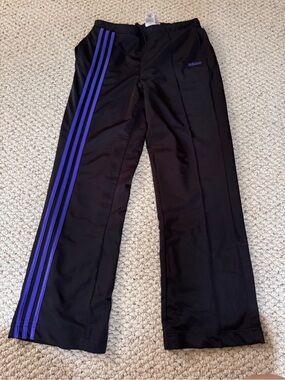adidas Black Track Pants with Purple Side Stripes